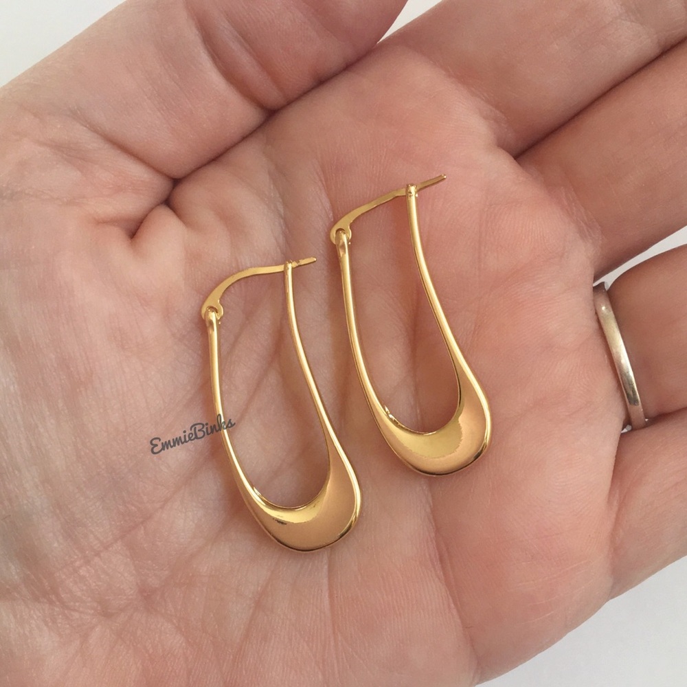 New Loft Gold Plated Melt Drop Hoop Earrings - Picture 3 of 8
